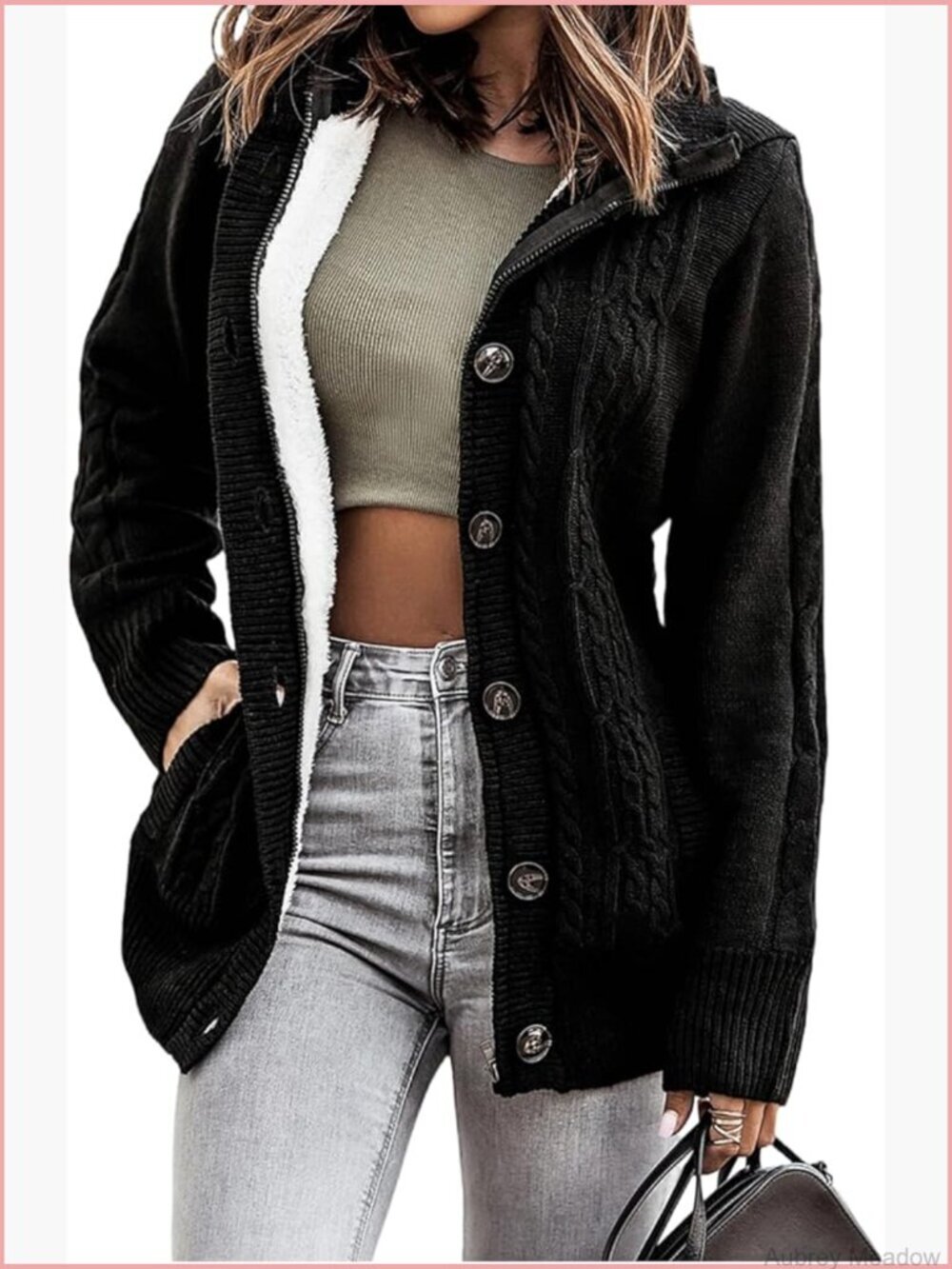 Hooded Fleece Lined Cardigan Sweater Coat Button Down Winter